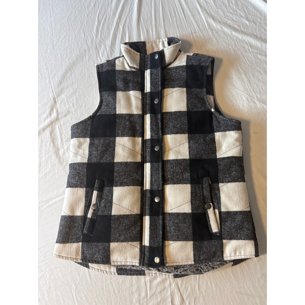 Harper Heritage Buffalo Plaid Sherpa Lined Vest Womens Small Black White